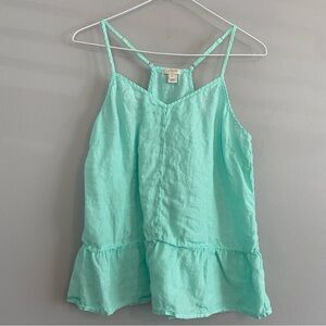 J. Crew Sea Green 100% Linen Adjustable Spaghetti Strap Tank Top - Size 8